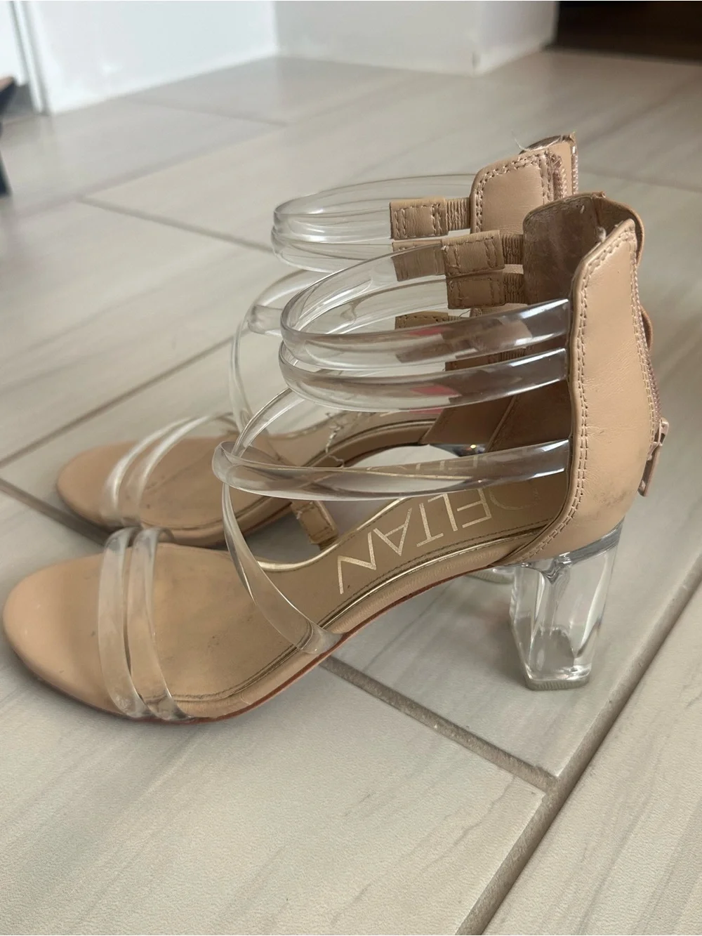 deltan clear block heel sandals
